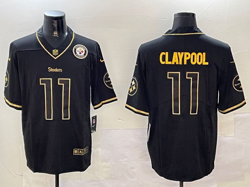 Men Pittsburgh Steelers #11 Claypool Black Gold Throwback 2024 Nike Limited NFL Jersey style 2->pittsburgh steelers->NFL Jersey